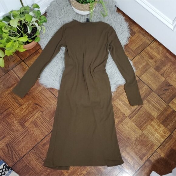 Olive Khaki Button-Up Dress Ribbed Cardigan - Picture 10 of 11